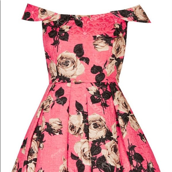 TOPSHOP Bardot Floral Dress Pink Rose Off Shoulder NWT - Picture 7 of 16